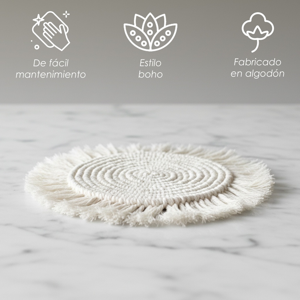 Paquete 4 Manteles Redondos Boho Macramé Blanco