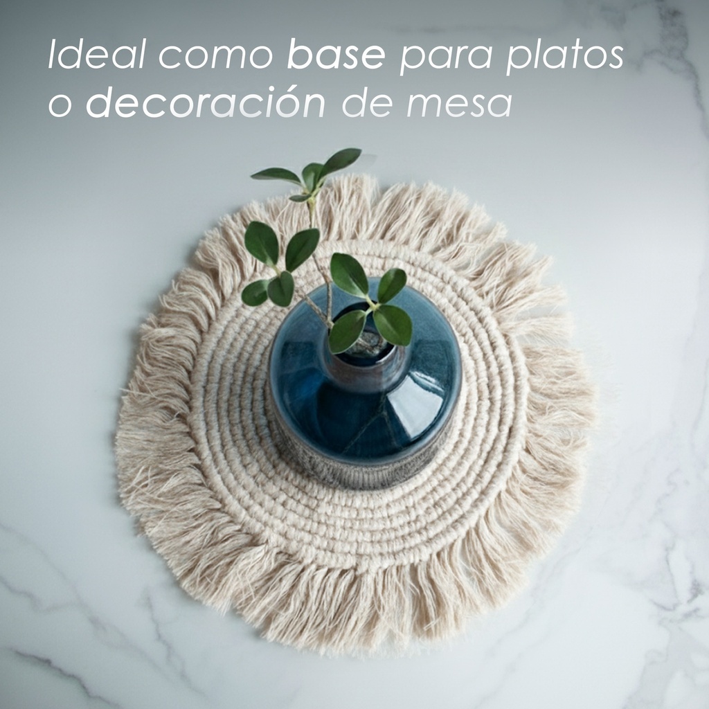 Paquete 4 Manteles Redondos Boho Macramé Blanco