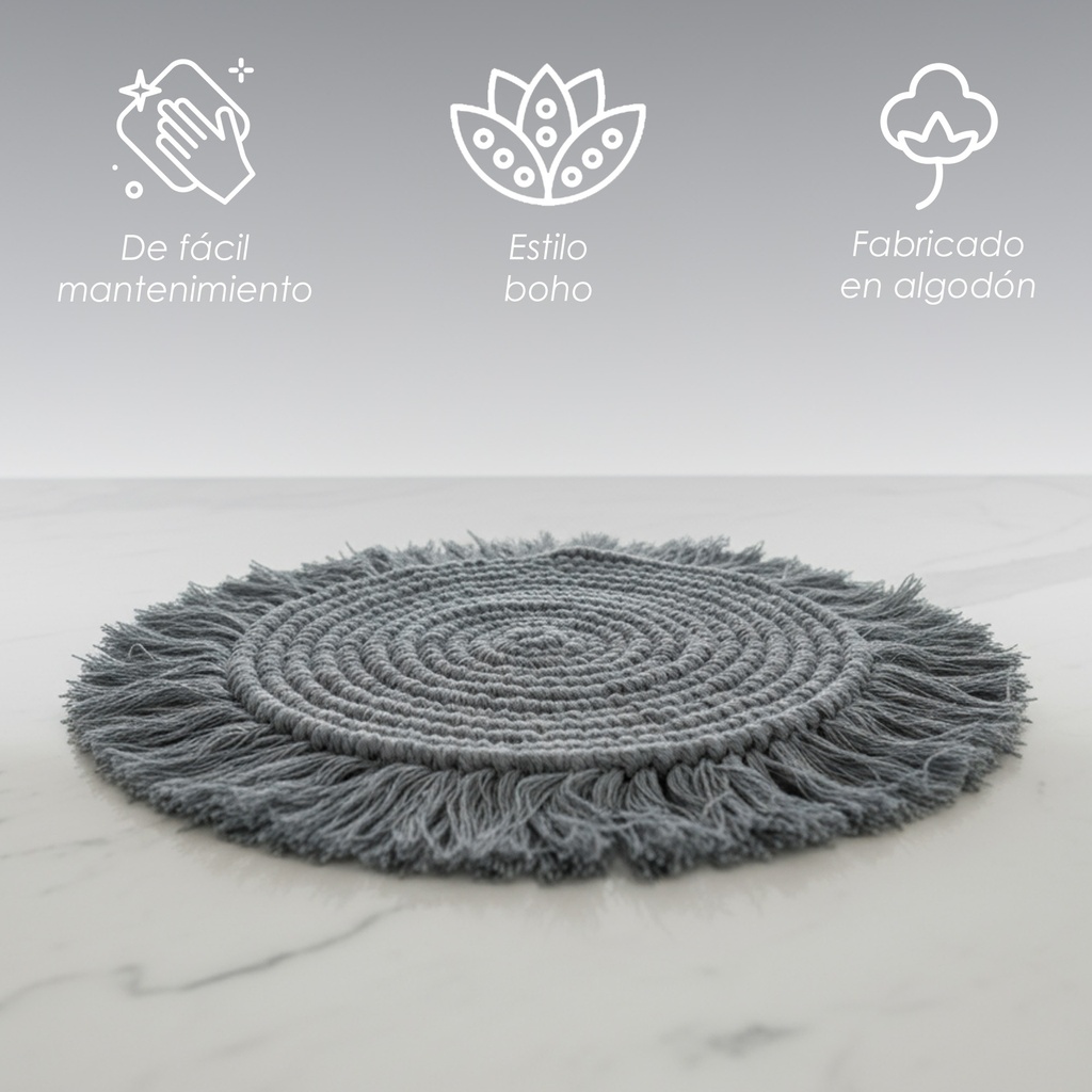 Paquete 4 Manteles Redondos Boho Macramé Gris