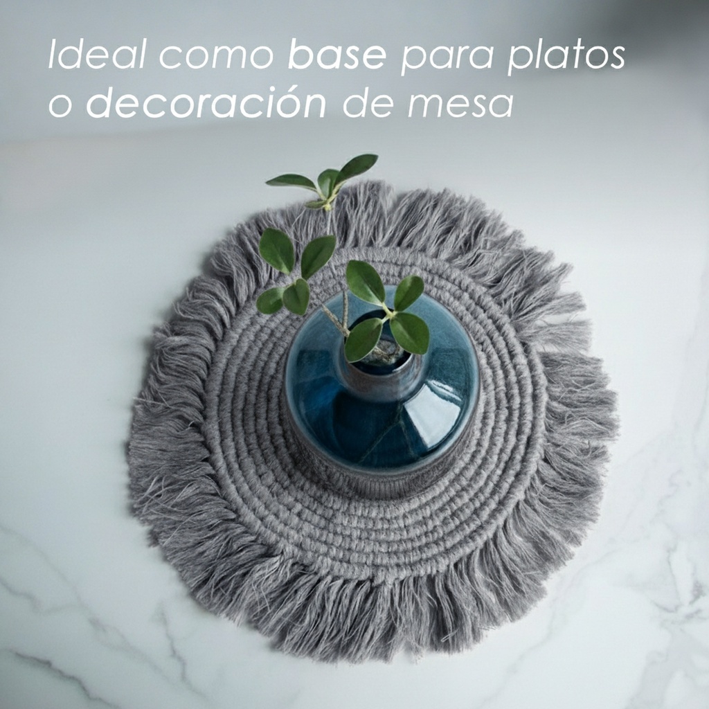 Paquete 4 Manteles Redondos Boho Macramé Gris