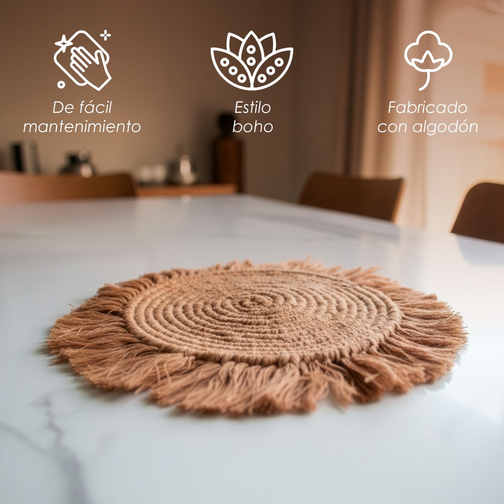 Paquete 4 Manteles Redondos Boho Macramé Cafe
