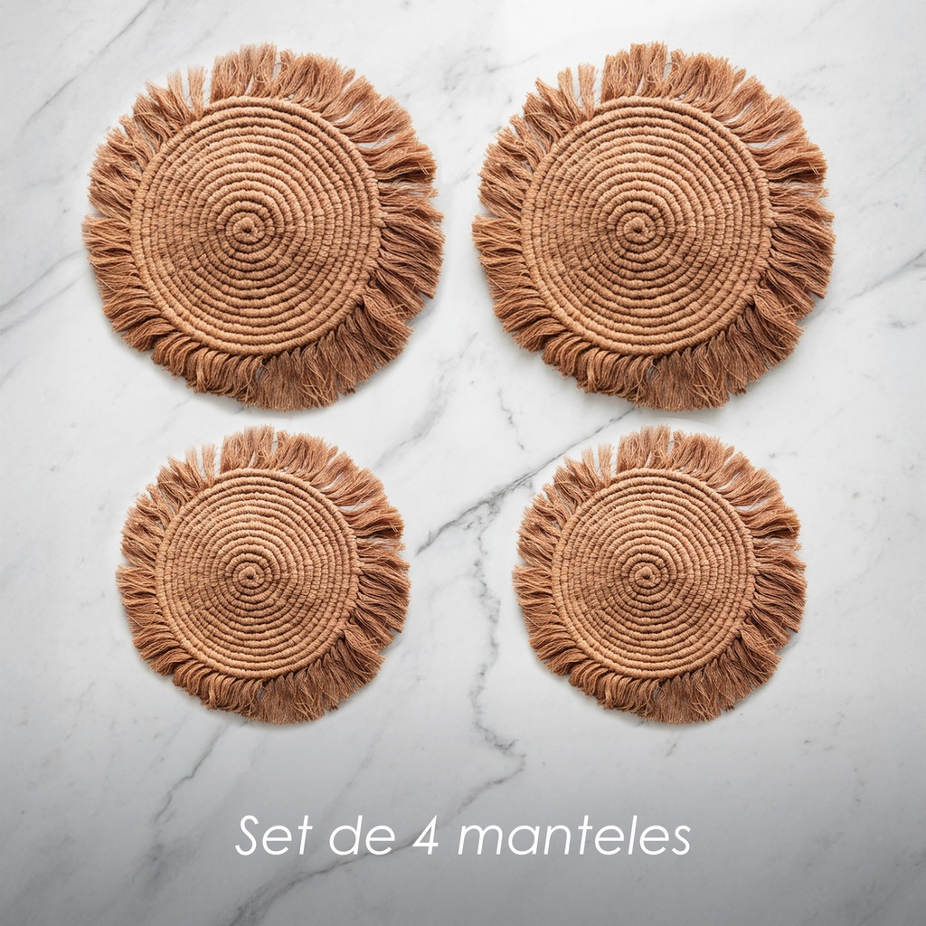Paquete 4 Manteles Redondos Boho Macramé Cafe