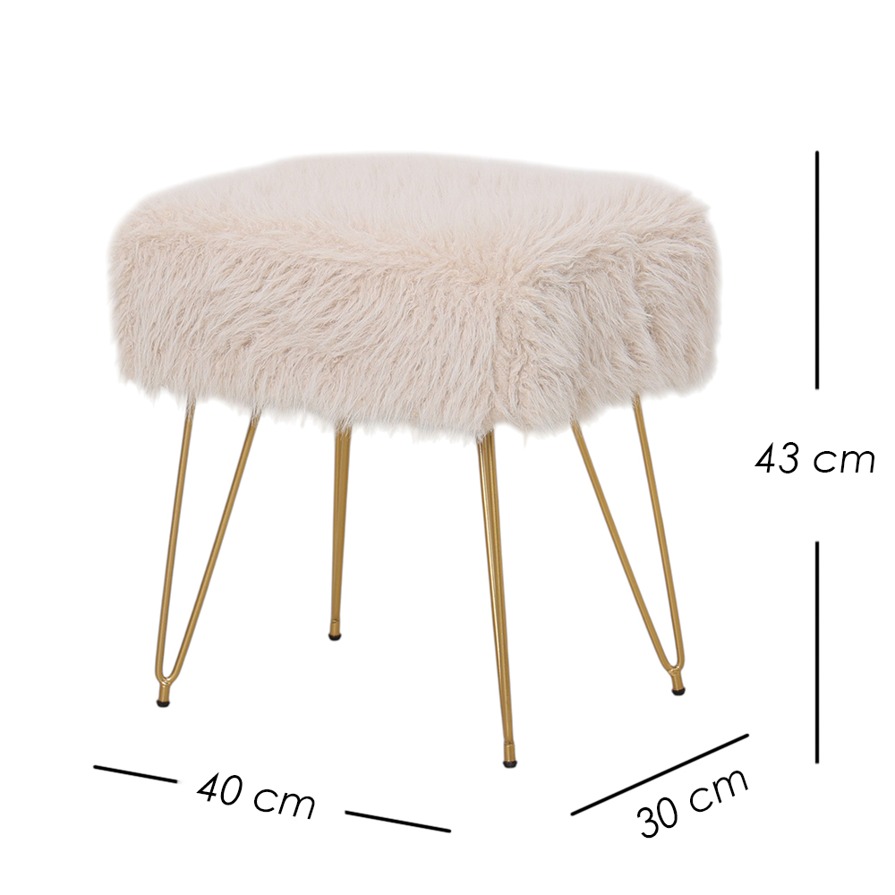 Taburete Moderno Beige Glam de Tela Tipo Peluche 