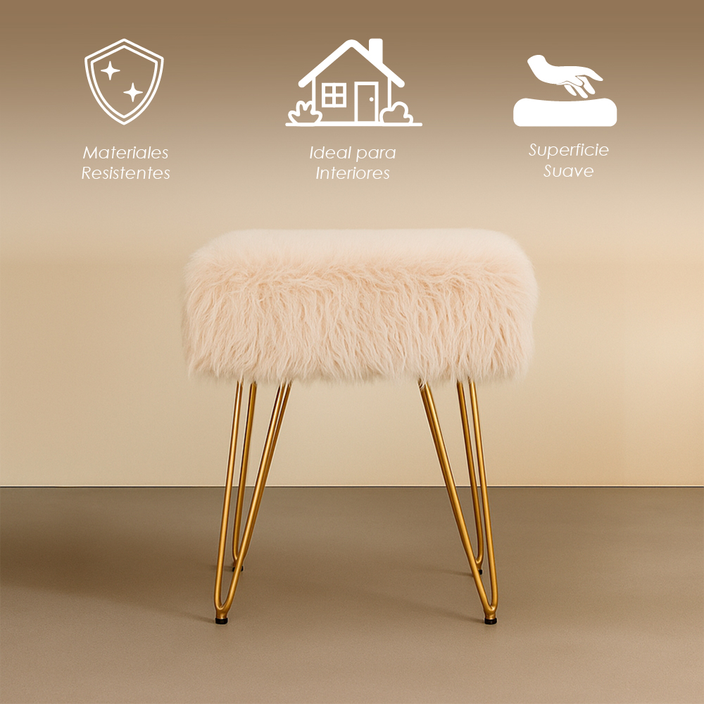 Taburete Moderno Beige Glam de Tela Tipo Peluche 
