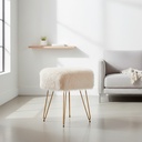 Taburete Moderno Beige Glam de Tela Tipo Peluche 
