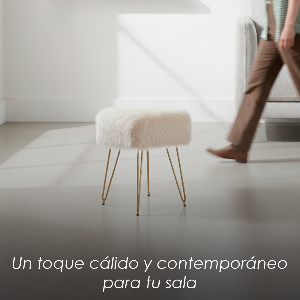 Taburete Moderno Beige Glam de Tela Tipo Peluche 