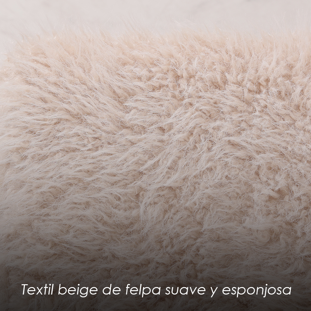 Taburete Moderno Beige Glam de Tela Tipo Peluche 