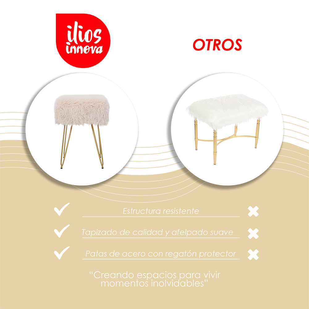 Taburete Moderno Beige Glam de Tela Tipo Peluche 