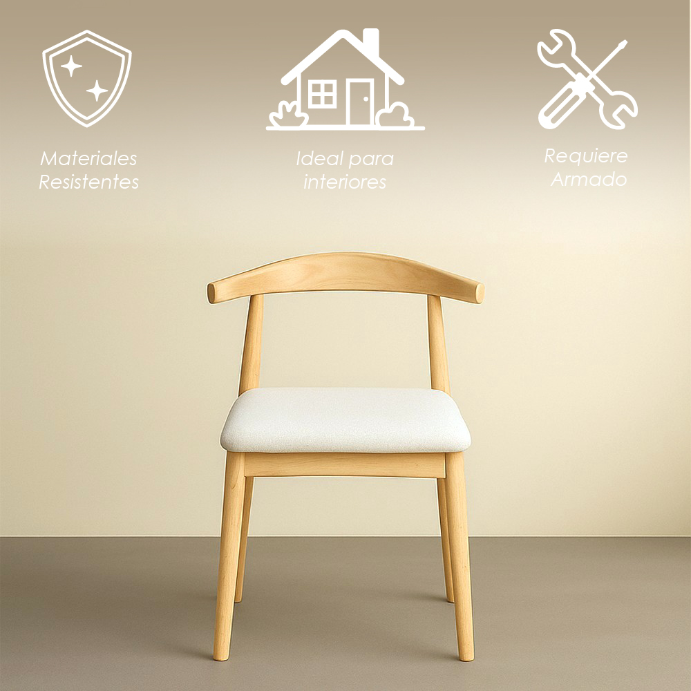2 Sillas Nórdico madera y piel beige