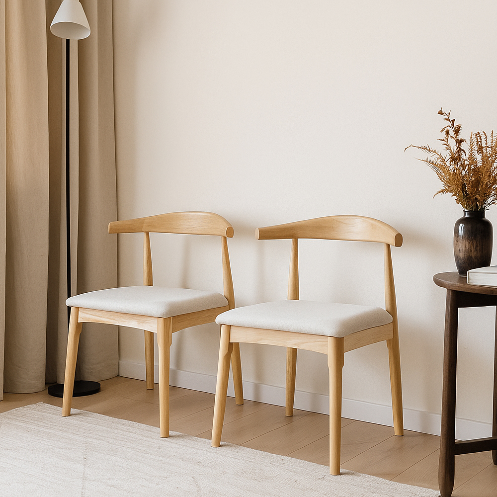 2 Sillas Nórdico madera y piel beige