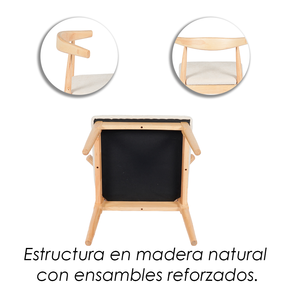 2 Sillas Nórdico madera y piel beige