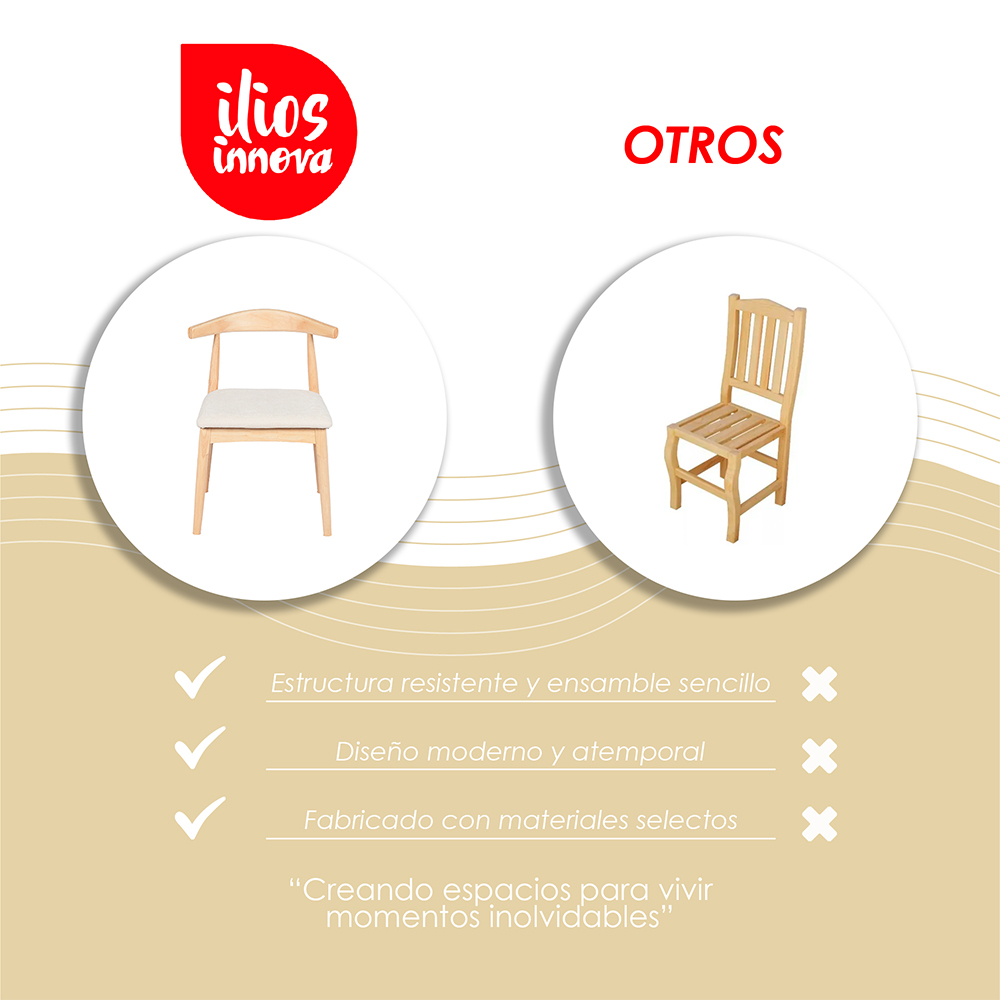 2 Sillas Nórdico madera y piel beige