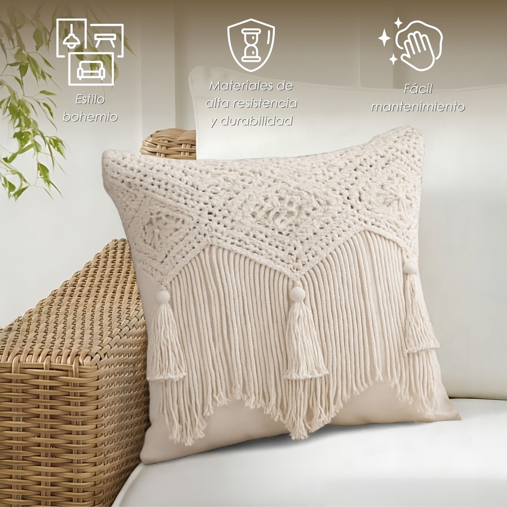 Funda de almohada de algodón Boho tejida a mano