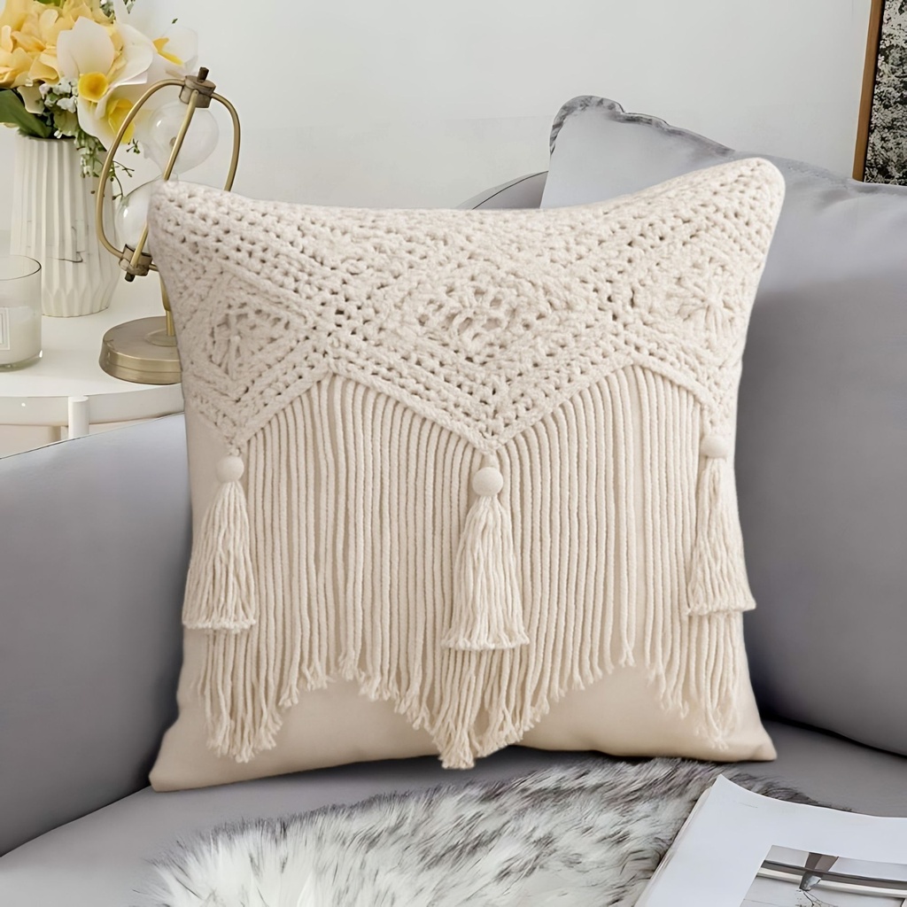 Funda de almohada de algodón Boho tejida a mano