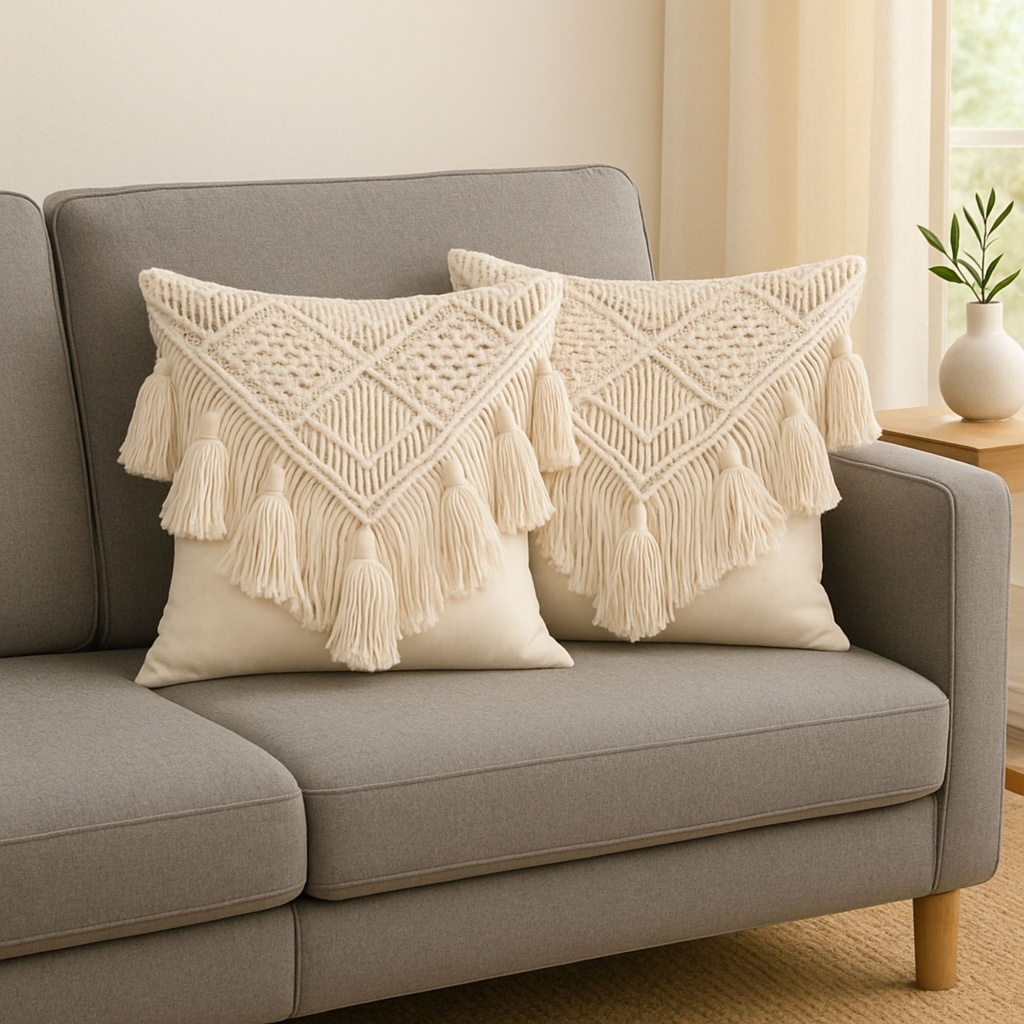 Funda de almohada Boho crema