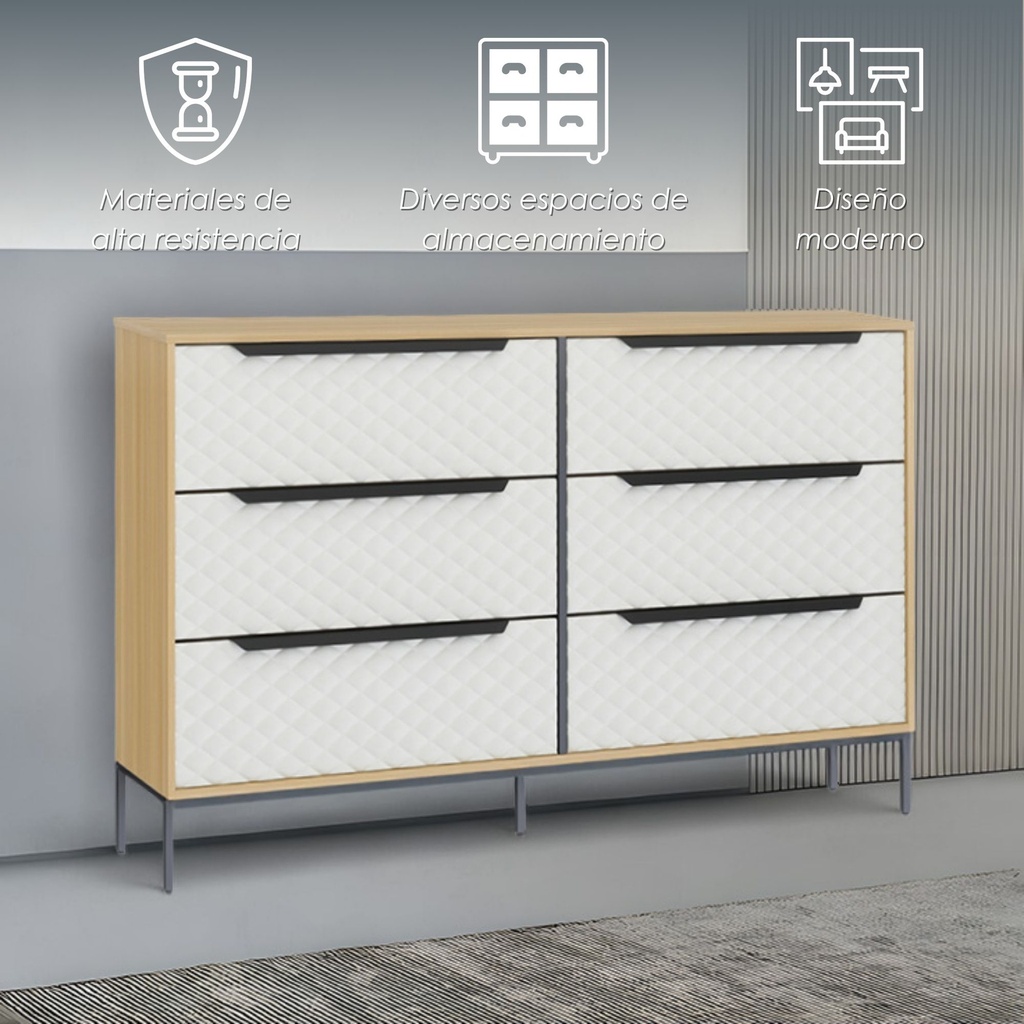 Cajonera cómoda de 6 cajones de MDF café 