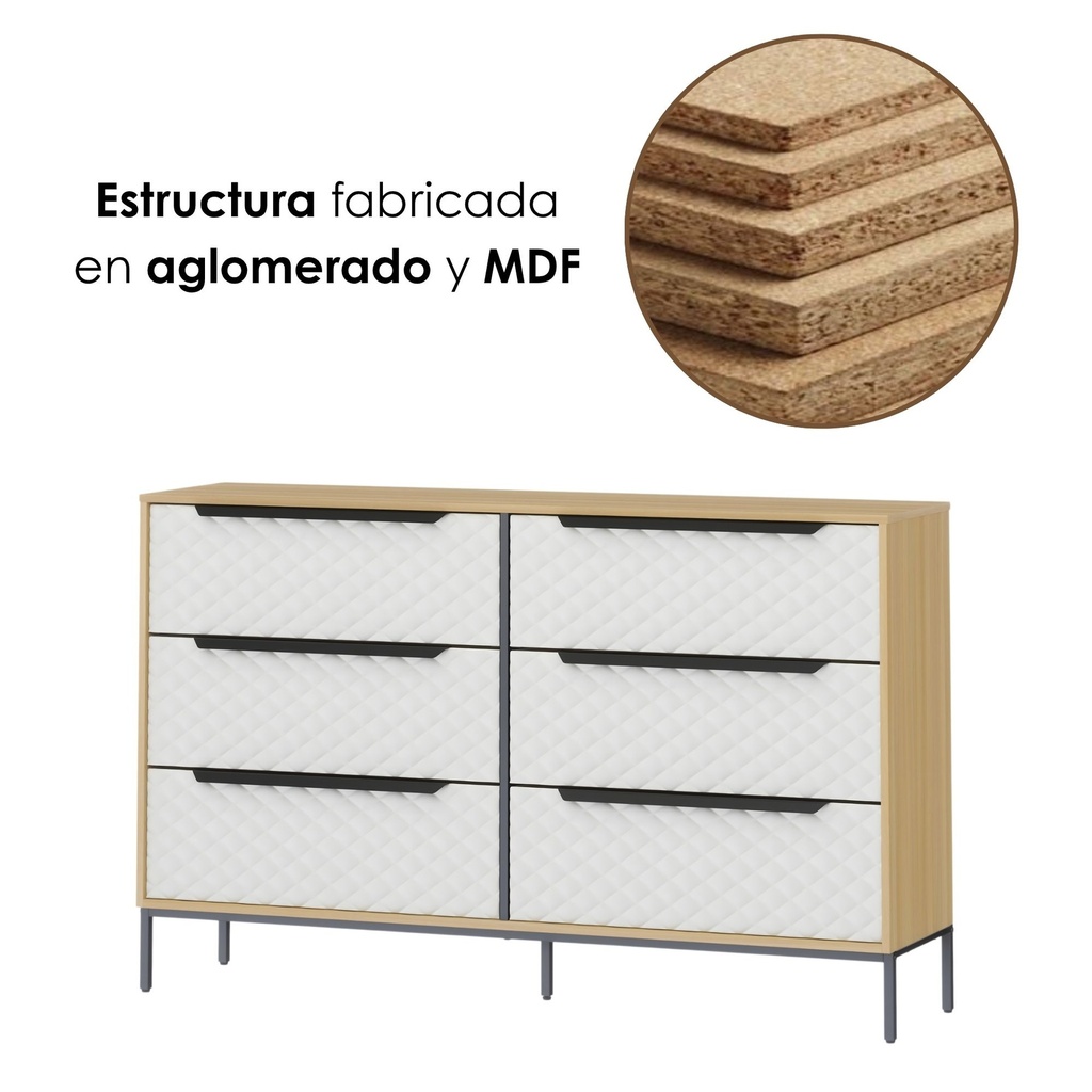 Cajonera cómoda de 6 cajones de MDF café 