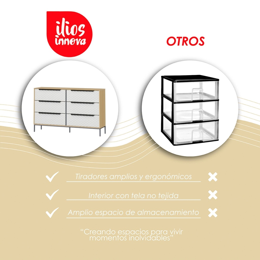 Cajonera cómoda de 6 cajones de MDF café 