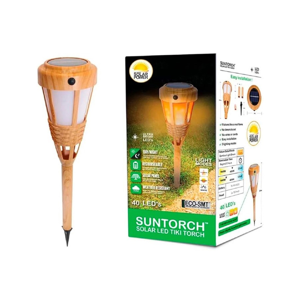 2 Lámparas solares 40 leds tipo antorcha tiki