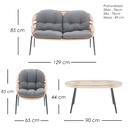 Sala para jardín con ratán redondo café y cojín confort