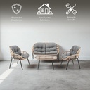 Sala para jardín con ratán redondo café y cojín confort