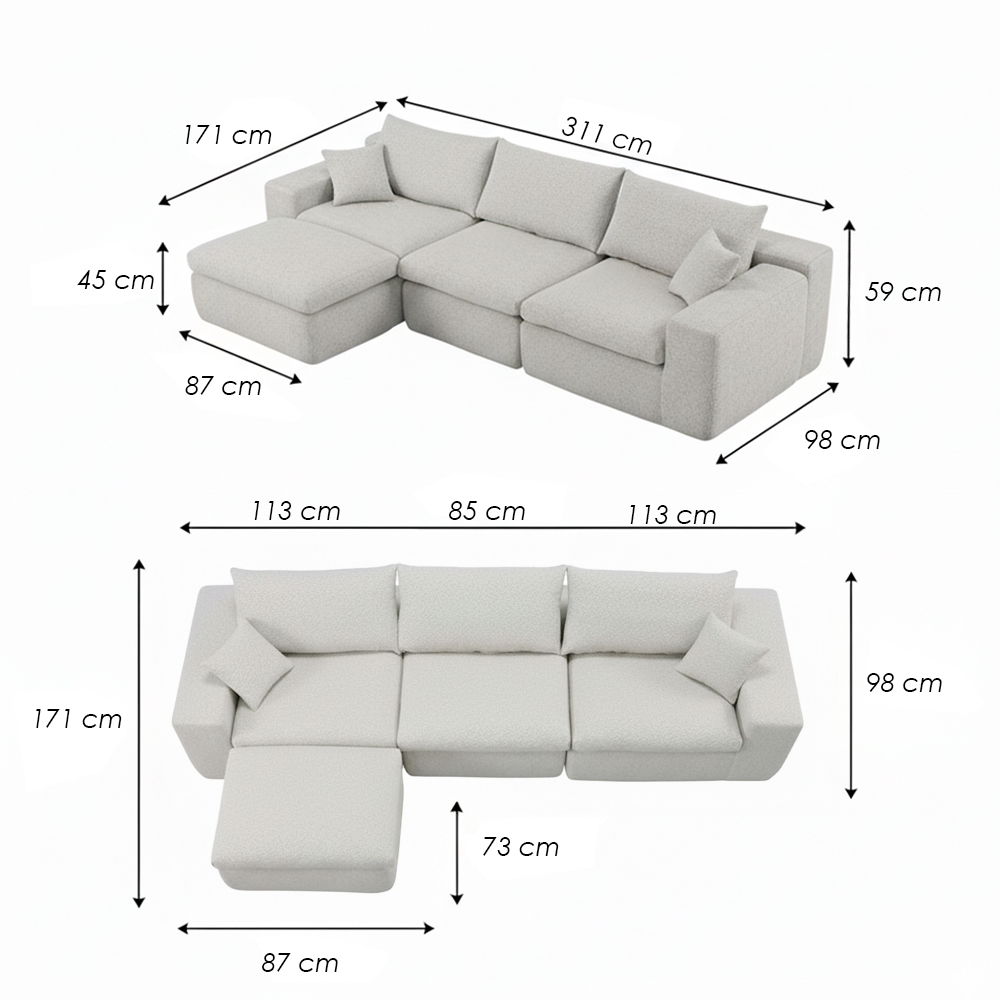 Sofá Esquinera Cloud Beige 4 plazas