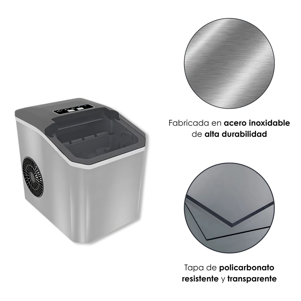 Máquina de hielo con acabado en acero inoxidable