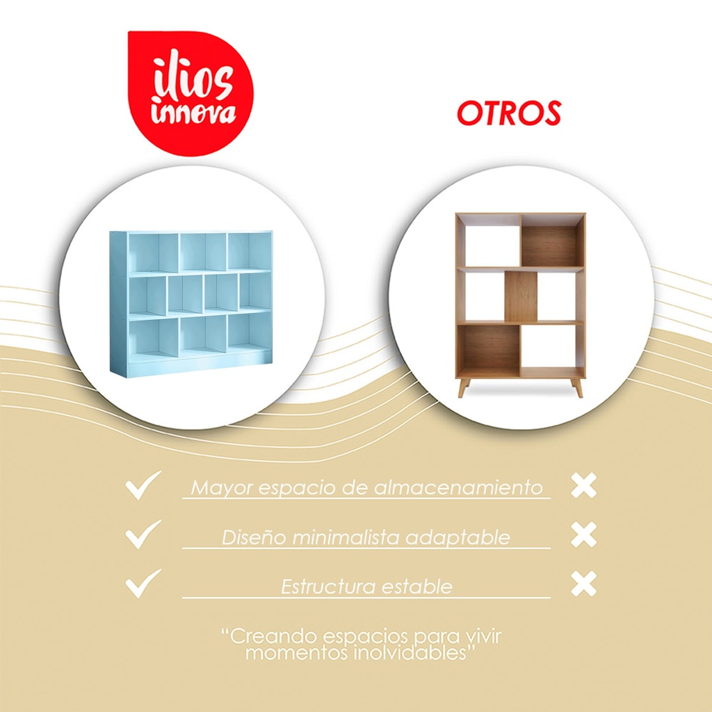 Librero organizador de 10 cubos