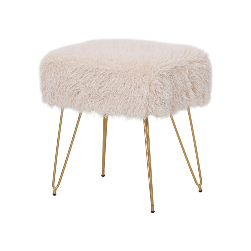 Taburete Moderno Beige Glam de Tela Tipo Peluche 