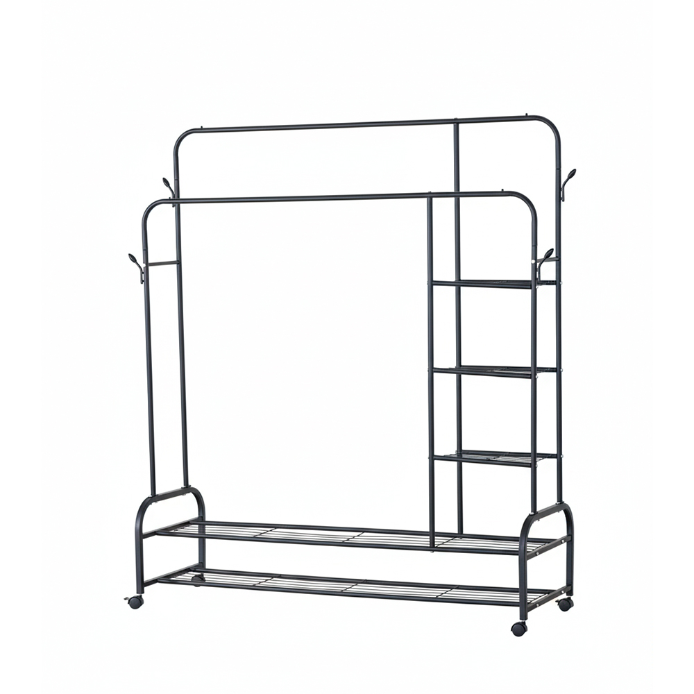 Perchero metálico con zapatera y estantes