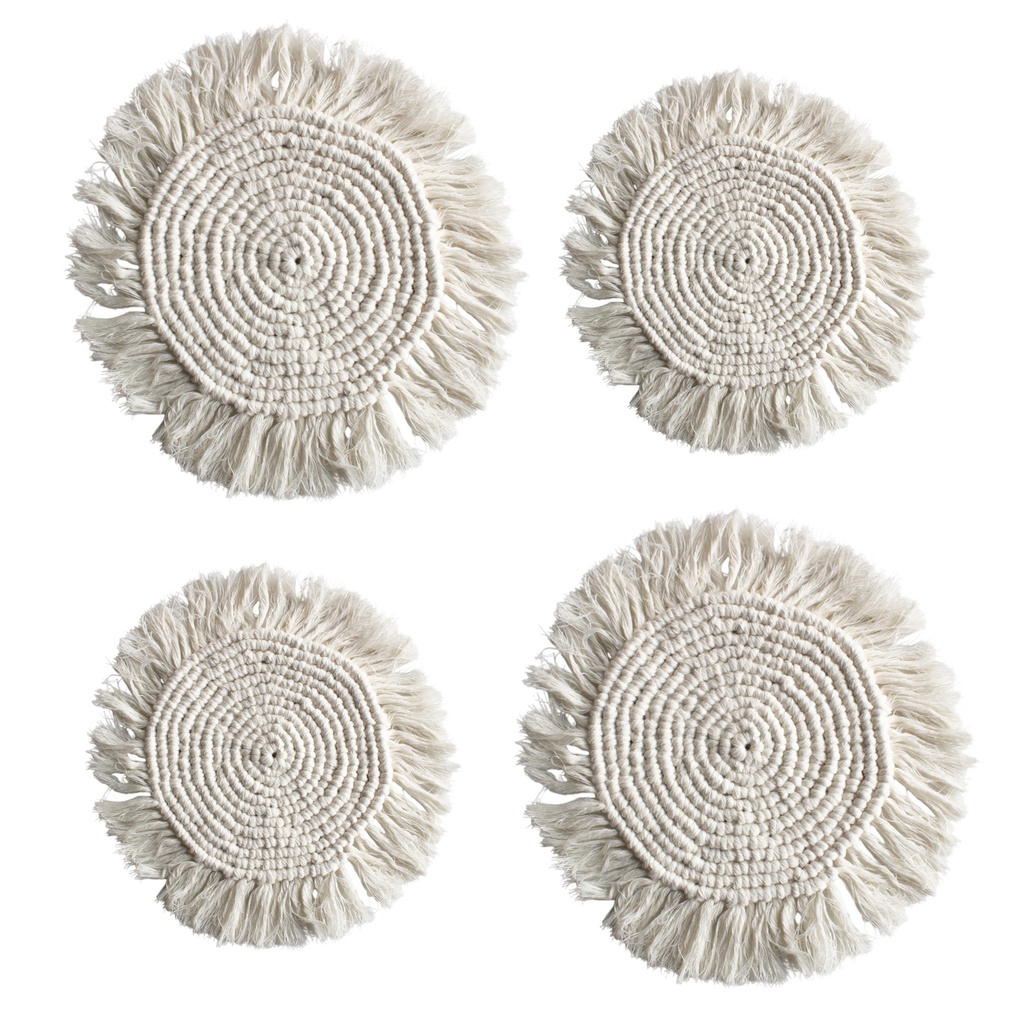 [KBoho-TMat/Bla] Paquete 4 Manteles Redondos Boho Macramé Blanco