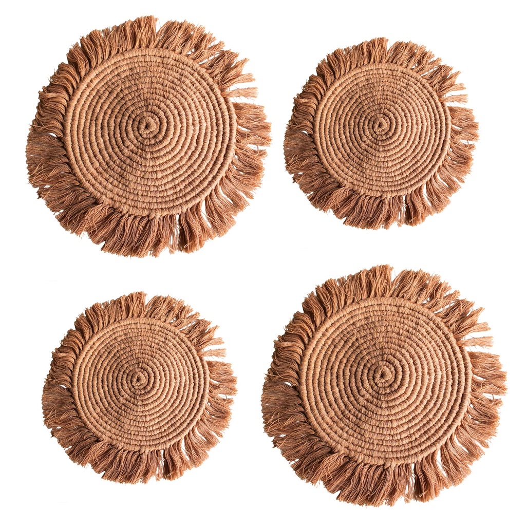 [KBoho-TMat/Caf] Paquete 4 Manteles Redondos Boho Macramé Cafe