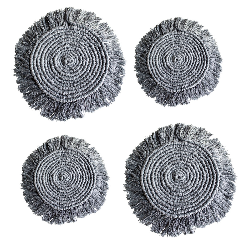 Paquete 4 Manteles Redondos Boho Macramé Gris
