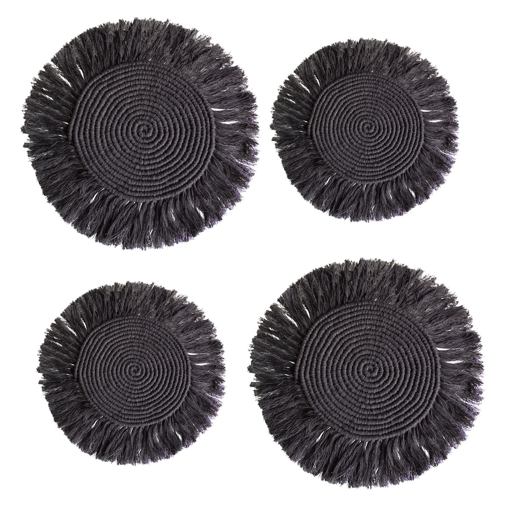 [KBoho-TMat/Neg] Paquete 4 Manteles Redondos Boho Macramé Negro