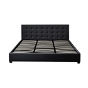 Base Con Cabecera Cama-PD054 de Madera Queen Lino Color Negro 