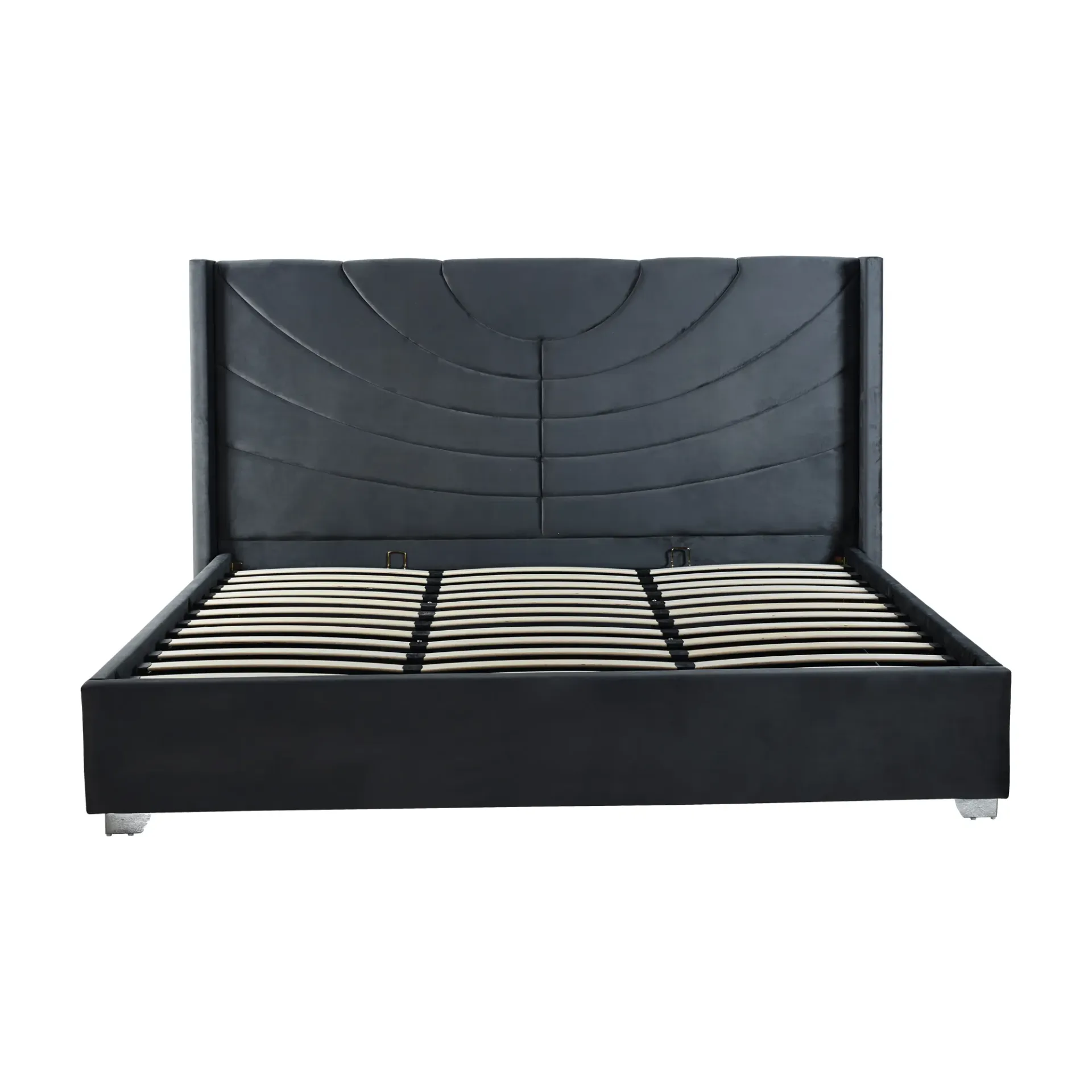 [Cama-5485/Neg/K] Cama King Size Tapizada Gris Oscuro con Cabecera y Somier