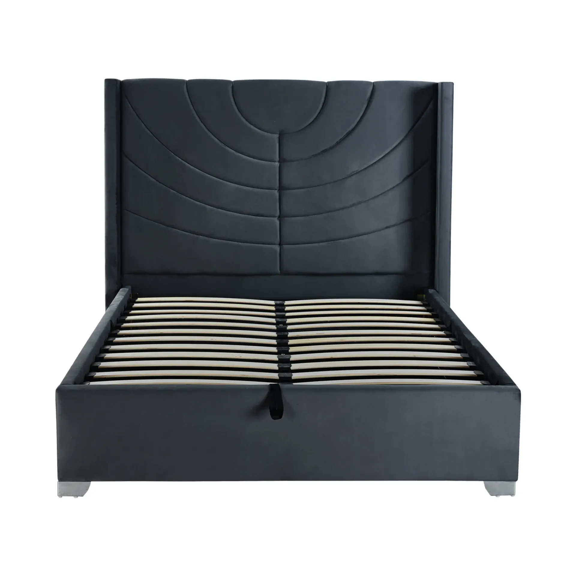 Cama Matrimonial Tapizada Gris Oscuro con Cabecera y Somier