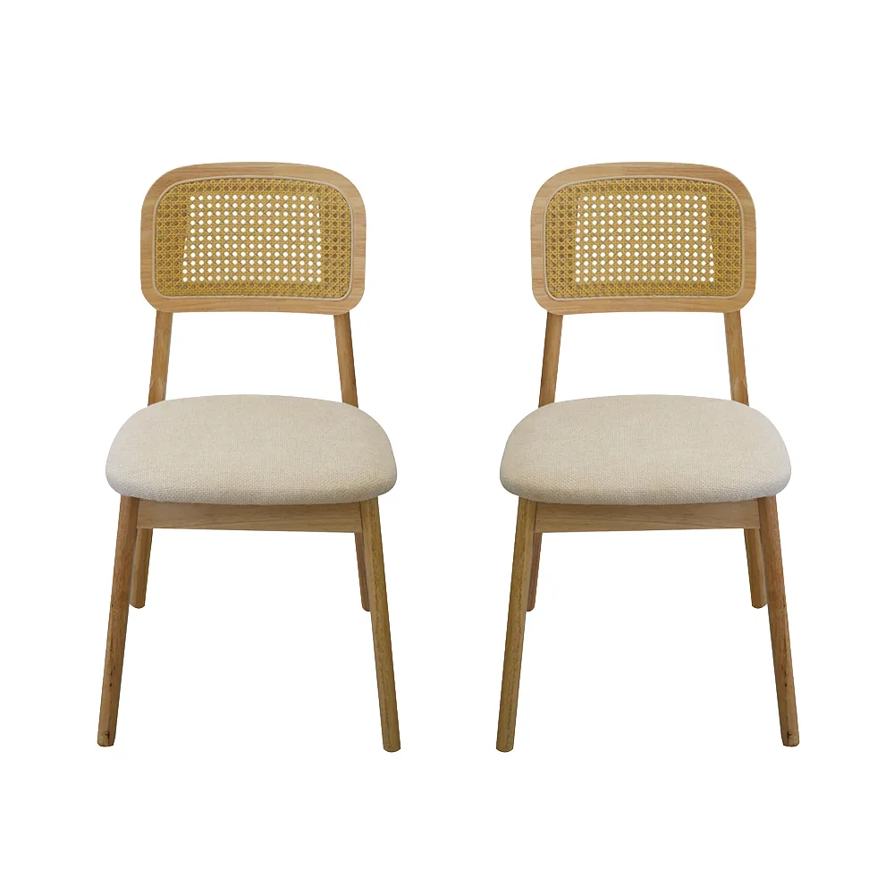 [2Silla-Vela/Nat] Set de 2 Sillas Vela de Madera y Ratán PE Café Claro