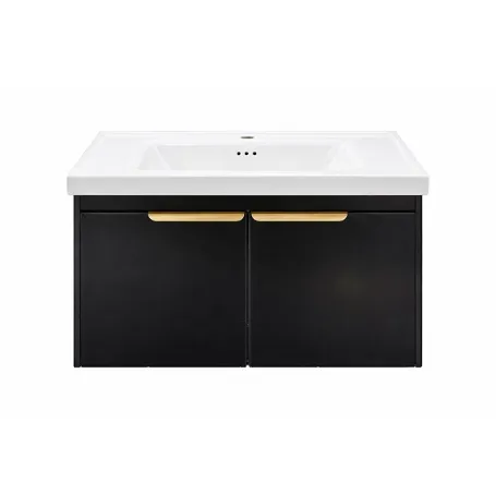 Gabinete de Baño Flotante Negro con Lavabo Cerámico, Diseño Moderno y Almacenaje Funcional