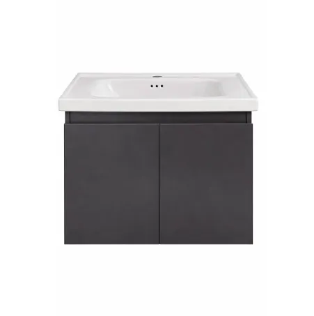 [GBaño-65/Neg] Gabinete de Baño Flotante Negro con Lavabo Cerámico, Diseño Moderno y Almacenaje Inteligente