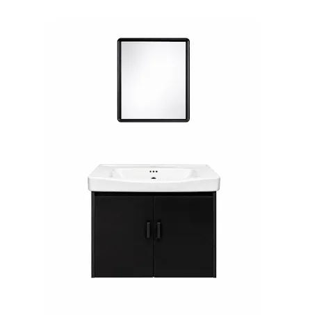 Gabinete de Baño Flotante Negro con Lavabo Cerámico y Espejo, Diseño Compacto y Almacenaje Funcional