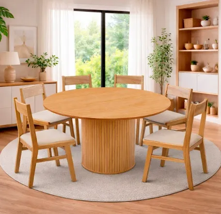 Comedor Redondo de Madera 120 cm con 6 Sillas Sira Modernas