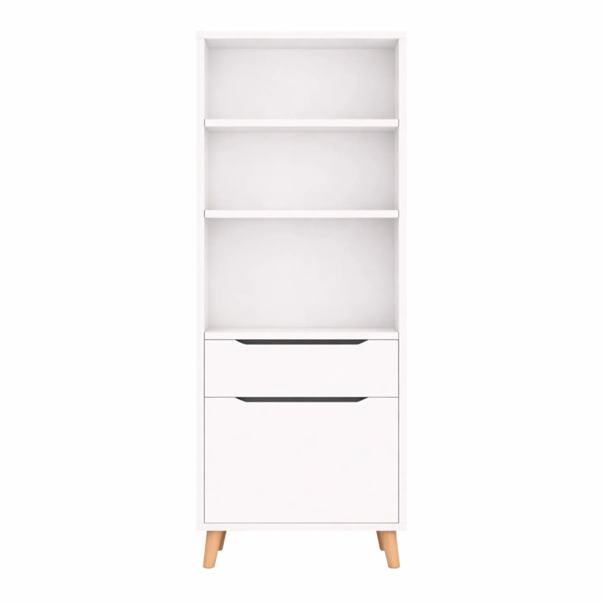 [L12-180/Blanco] Librero Moderno de Madera con Cajones y Compartimentos Abiertos Mueble Organizador 180 cm Alto