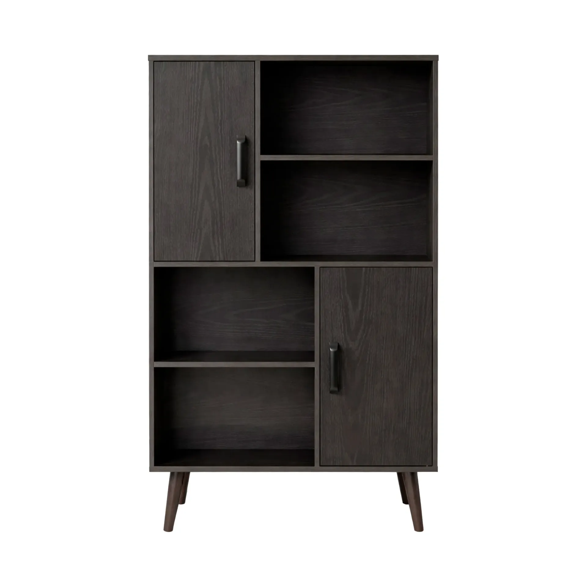 [L13-120/Negro] Librero Moderno de Madera con Puertas y Compartimentos