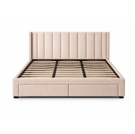 Base de Cama Tapizada Beige con Cabecera Acolchada