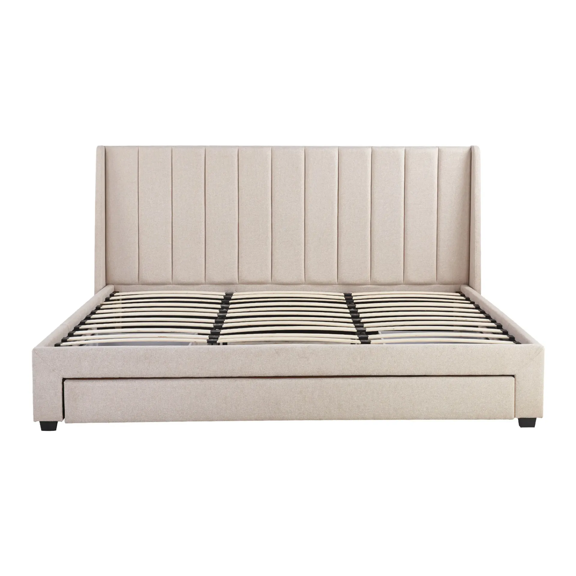 Base de Cama Tapizada Beige King  con Cabecera Acolchada