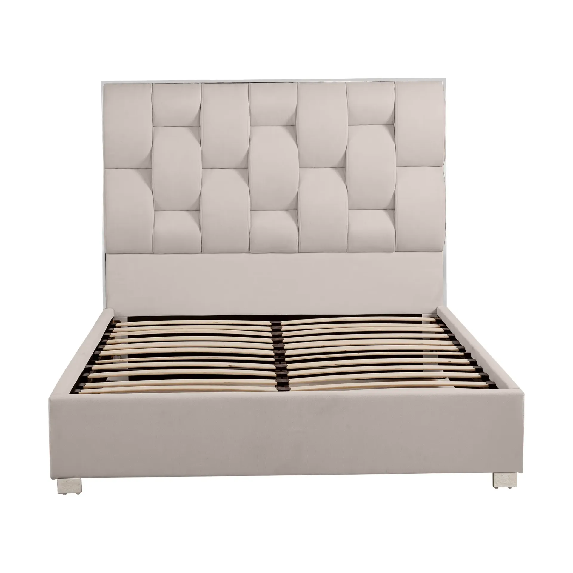 Base de Cama Tapizada Beige con Cabecera Acolchada