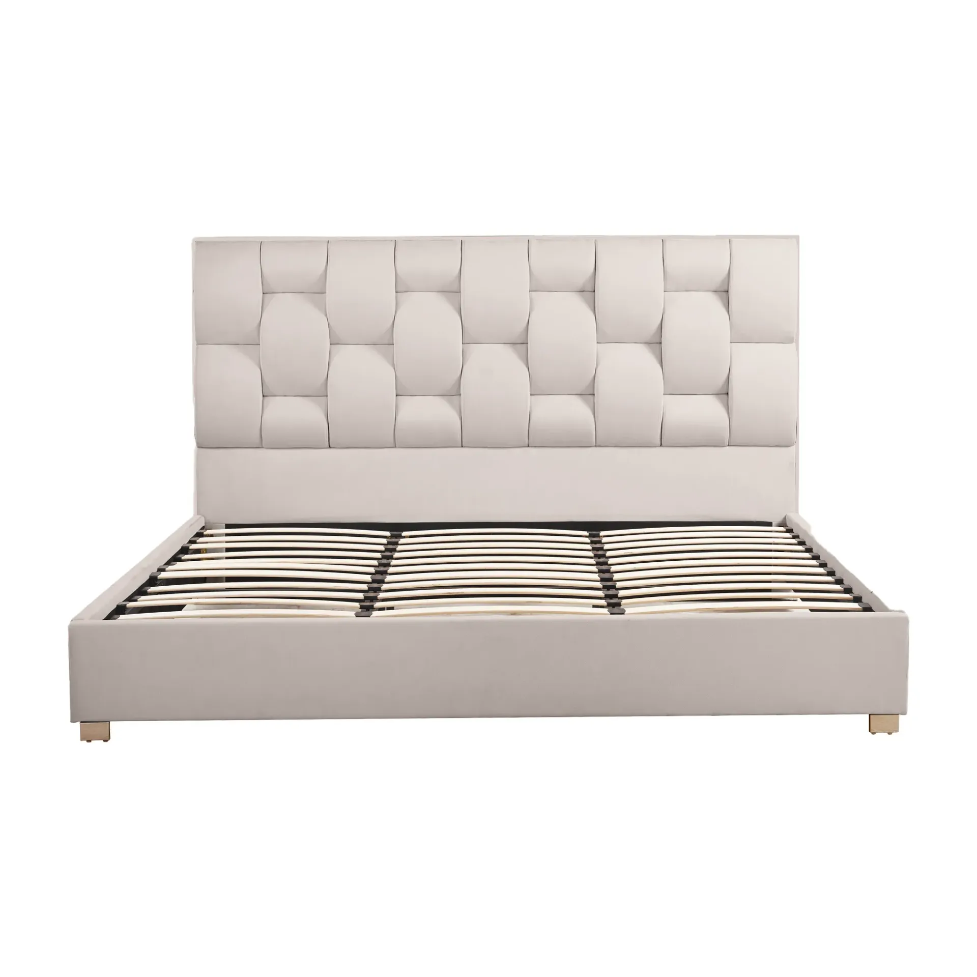 Base de Cama King Size Beige Tapizada con Cabecera Acolchada