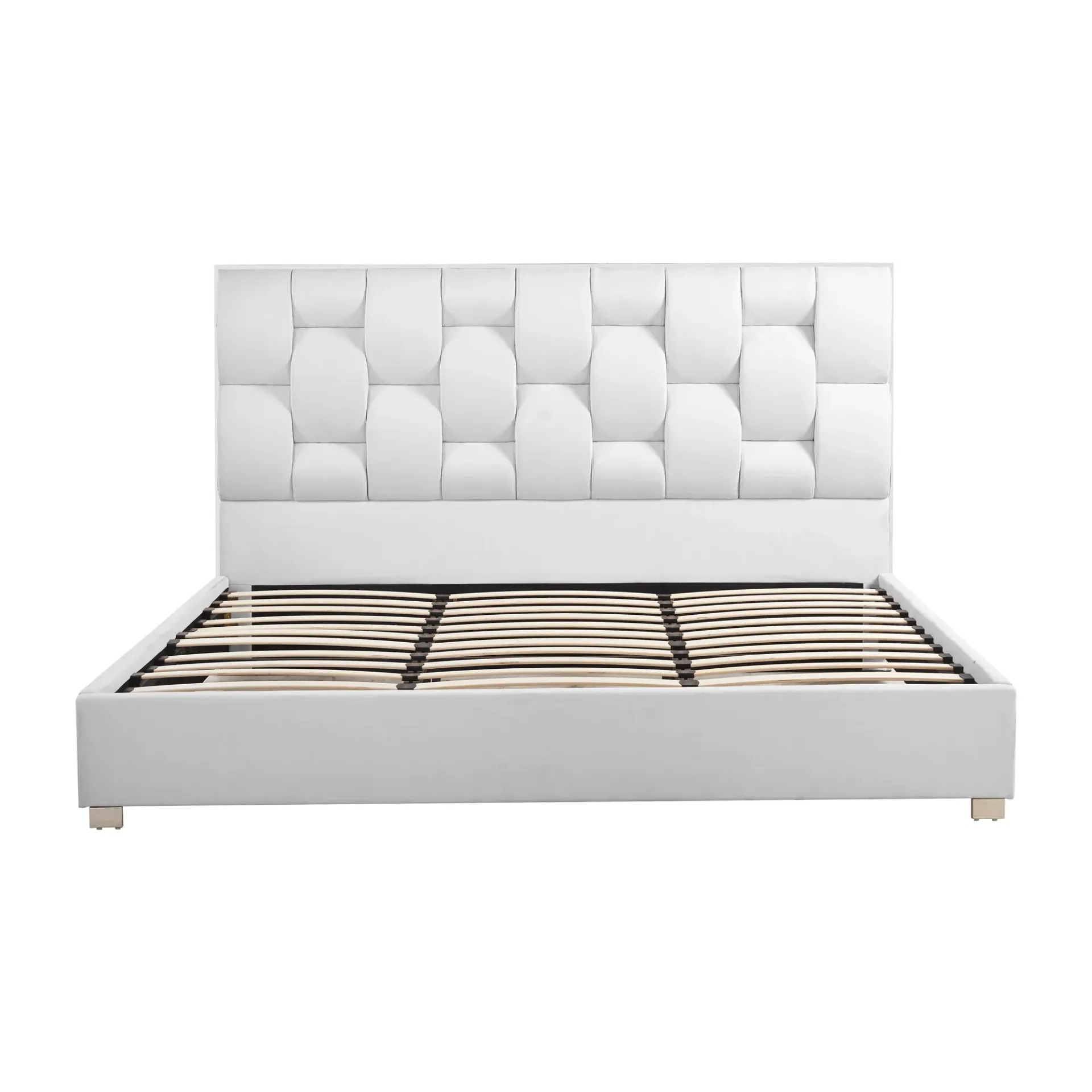 Base de Cama King Size Blanca Tapizada con Cabecera Acolchada
