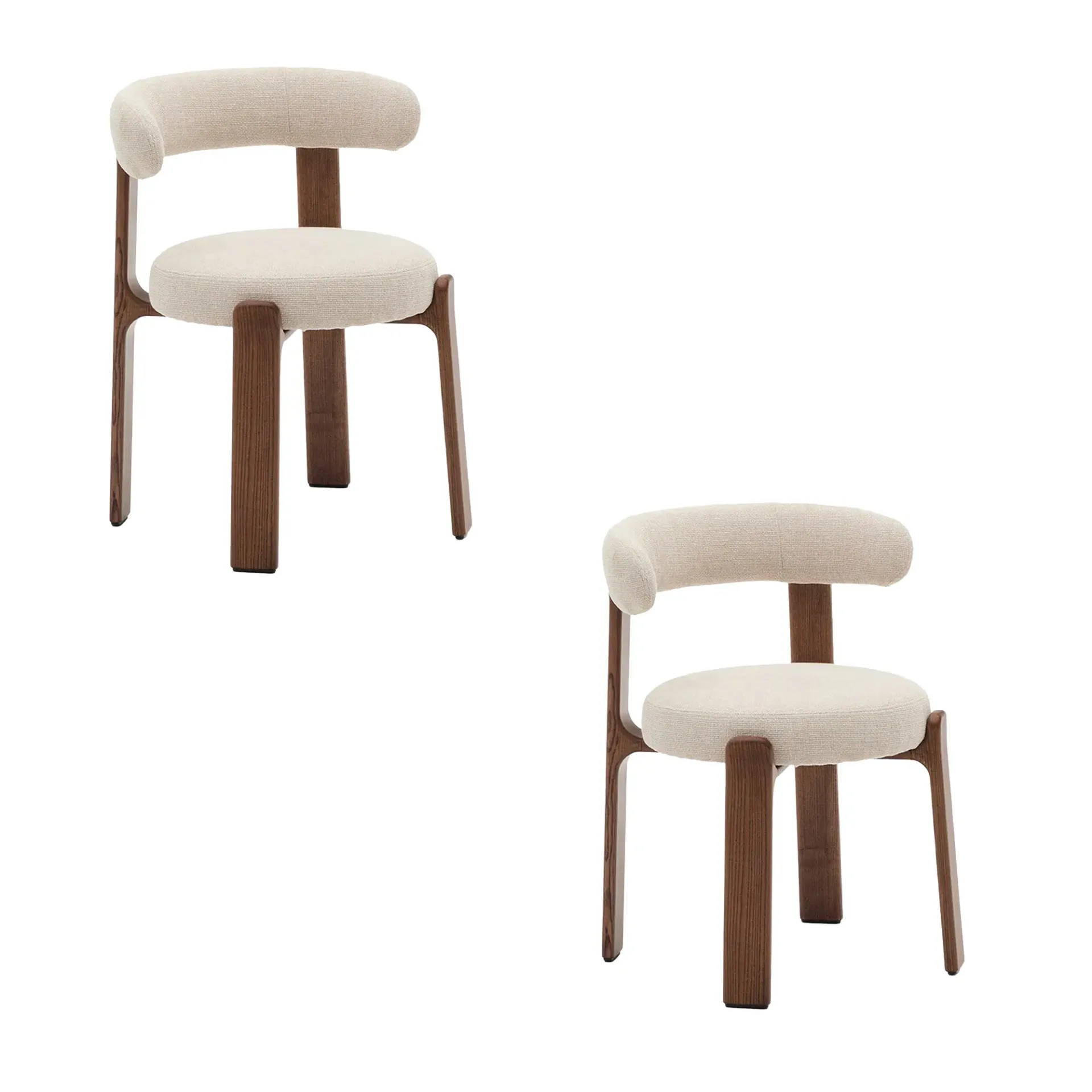 [2Silla-Oasis/Beige] 2 Sillas de Comedor Oasis en Madera de Caucho y Tapizado Beige - Nogal